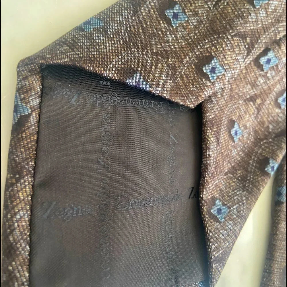 ERMENEGILDO ZEGNA Brown with Blue Grey Accents Recent Tie